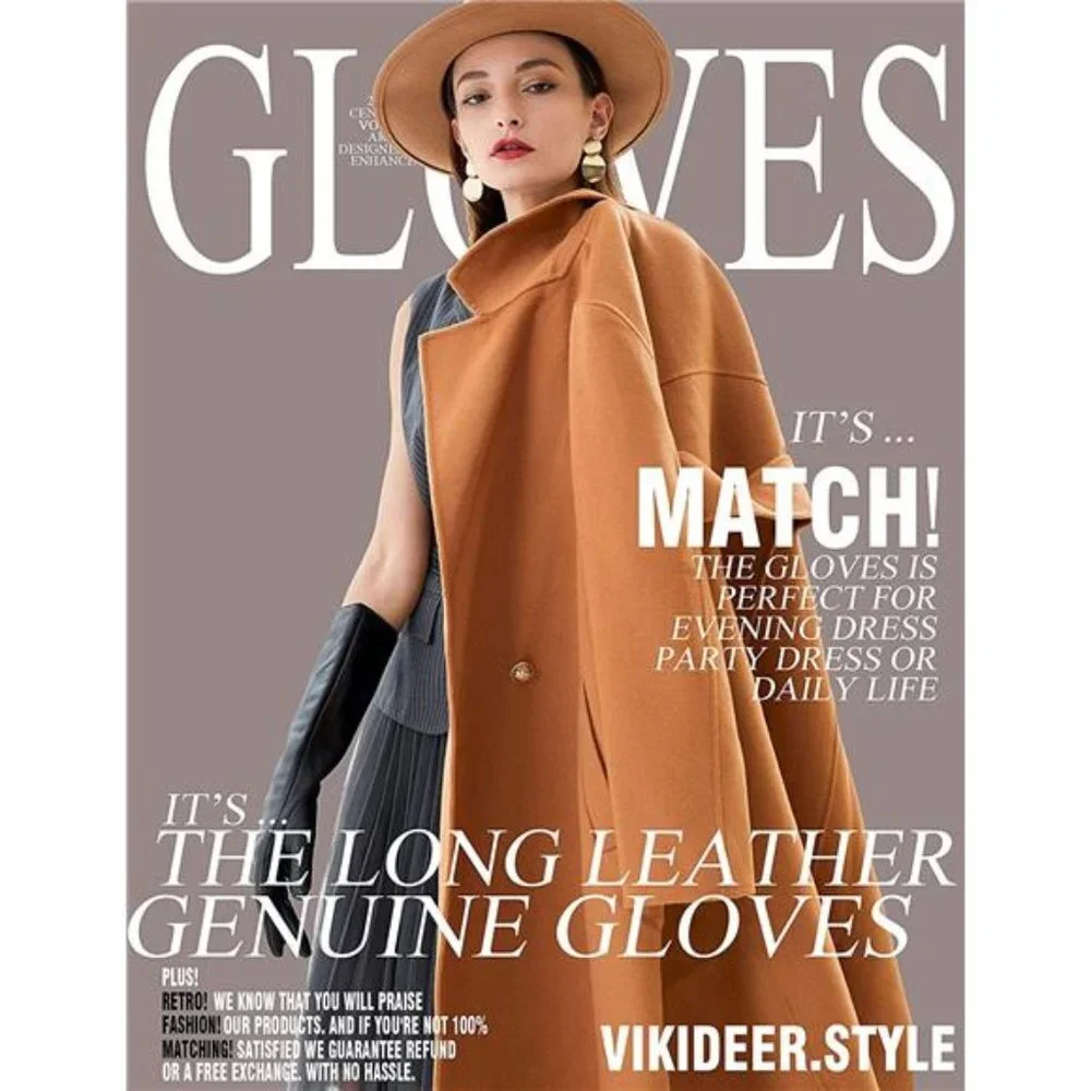 Women's Elegant Winter Black Long Leather Gloves
